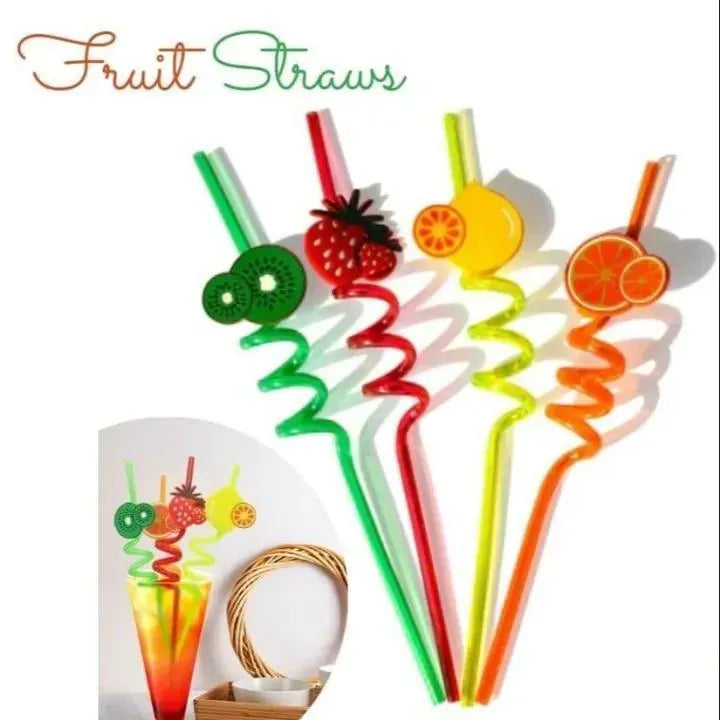 Tutti Frutti Plastic Assorted Curly Straws, Pack