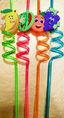 Tutti Frutti Plastic Assorted Curly Straws, Pack