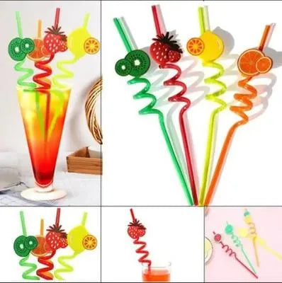 Tutti Frutti Plastic Assorted Curly Straws, Pack