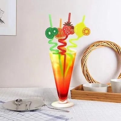 Tutti Frutti Plastic Assorted Curly Straws, Pack