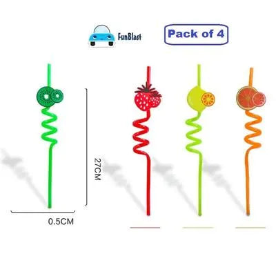 Tutti Frutti Plastic Assorted Curly Straws, Pack