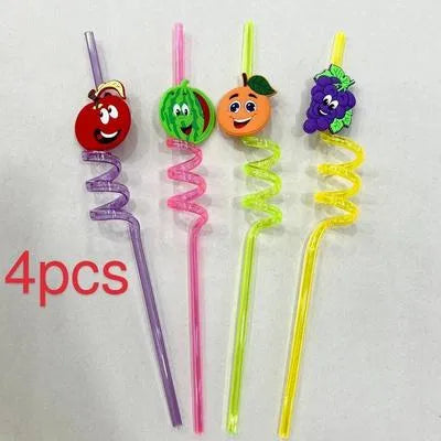 Tutti Frutti Plastic Assorted Curly Straws, Pack