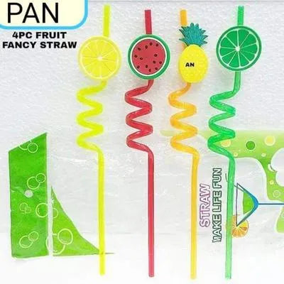 Tutti Frutti Plastic Assorted Curly Straws, Pack