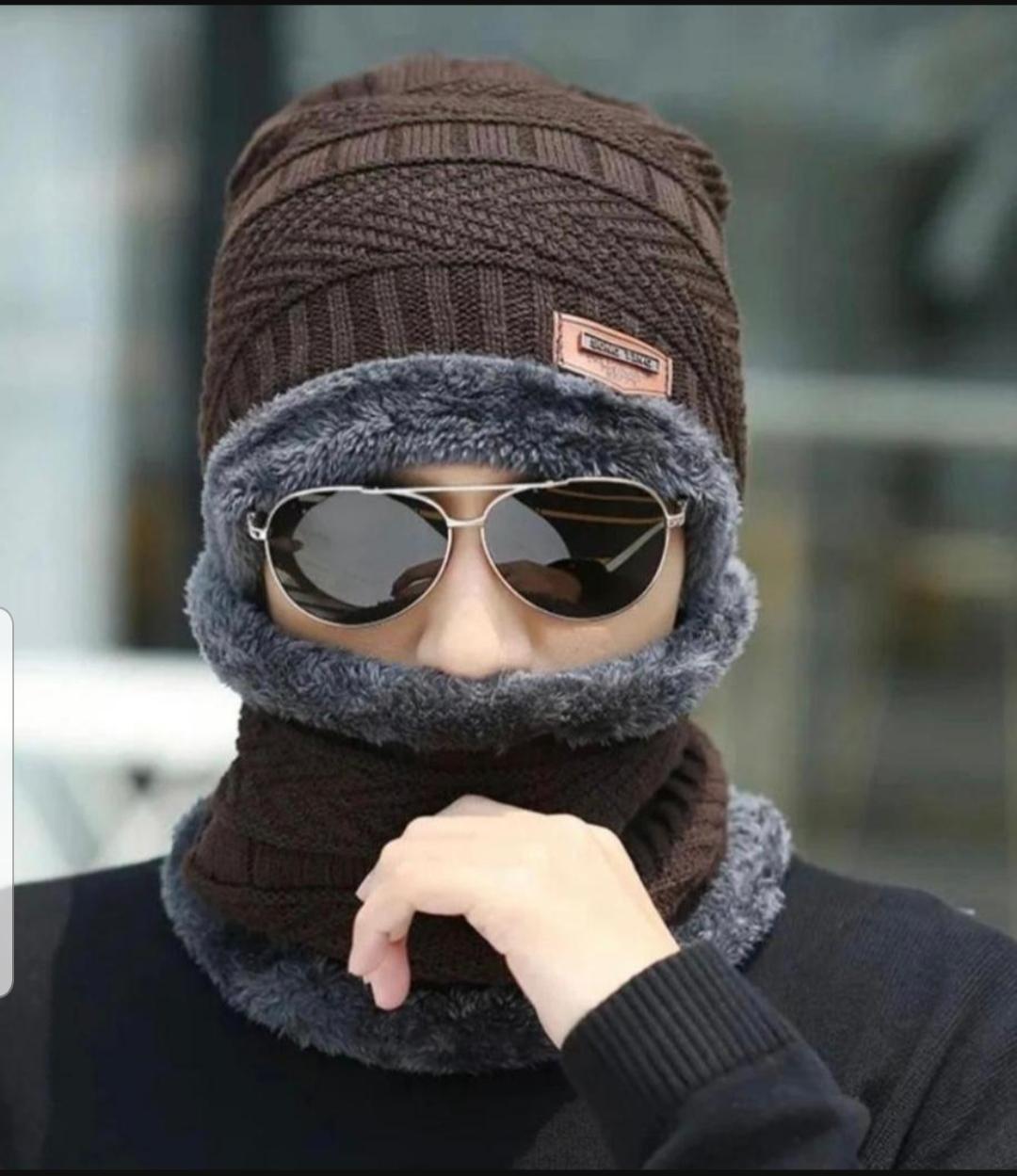 2 Pcs Plain Beanie And Neck Warmer cap