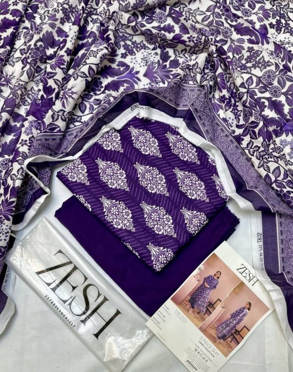 3 Pieceunstitched Suit Zesh Summaer Lawn Collection 2025