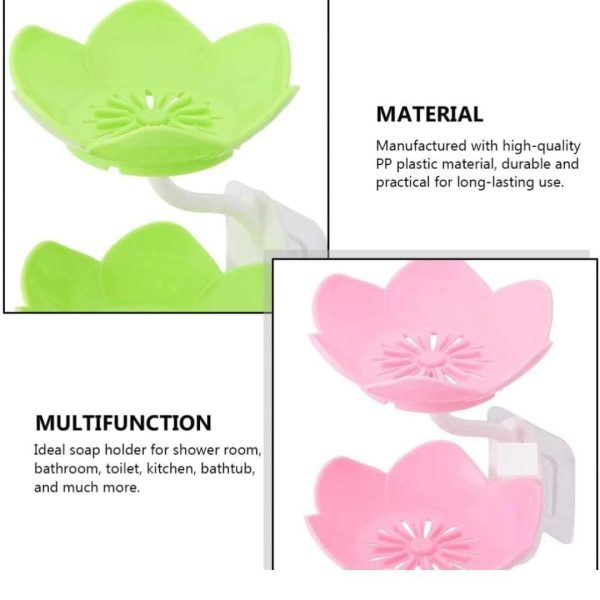 Multicolor Lotus Flower Soap Holder, Double Layer Wall-mounted, No-drill With Drainage, Quick-dry Plastic Bathroom Organizer For Soap Storage, Soap Holder For Bathroom ( Random Color ) – 01 Stand
