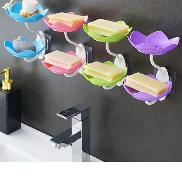 Multicolor Lotus Flower Soap Holder, Double Layer Wall-mounted, No-drill With Drainage, Quick-dry Plastic Bathroom Organizer For Soap Storage, Soap Holder For Bathroom ( Random Color ) – 01 Stand